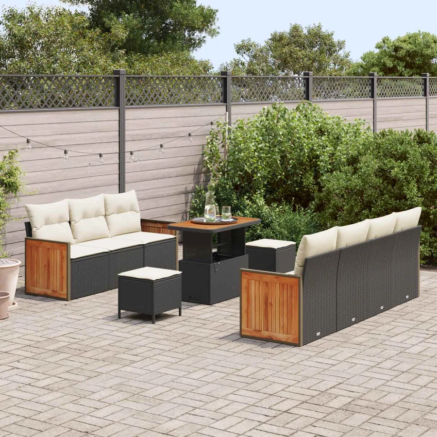 Ensemble de canapé de jardin avec coussin 10 pcs Noir et Crème - 3