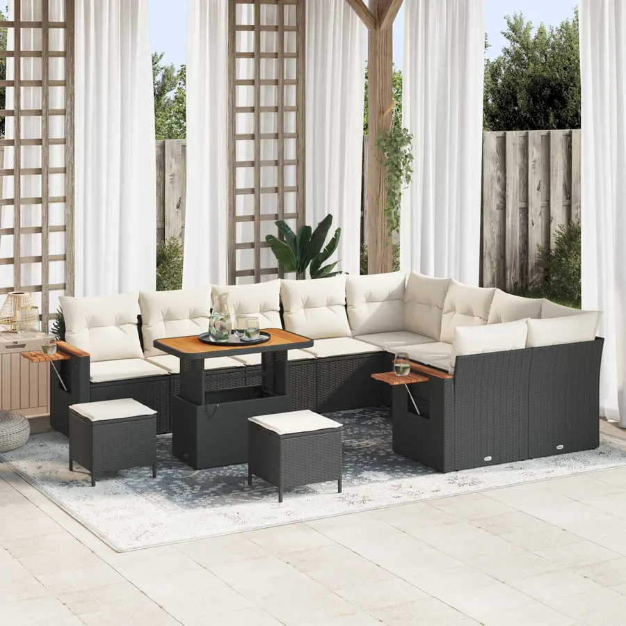 Ensemble de canapé de jardin 12 pcs Noir polyrotin