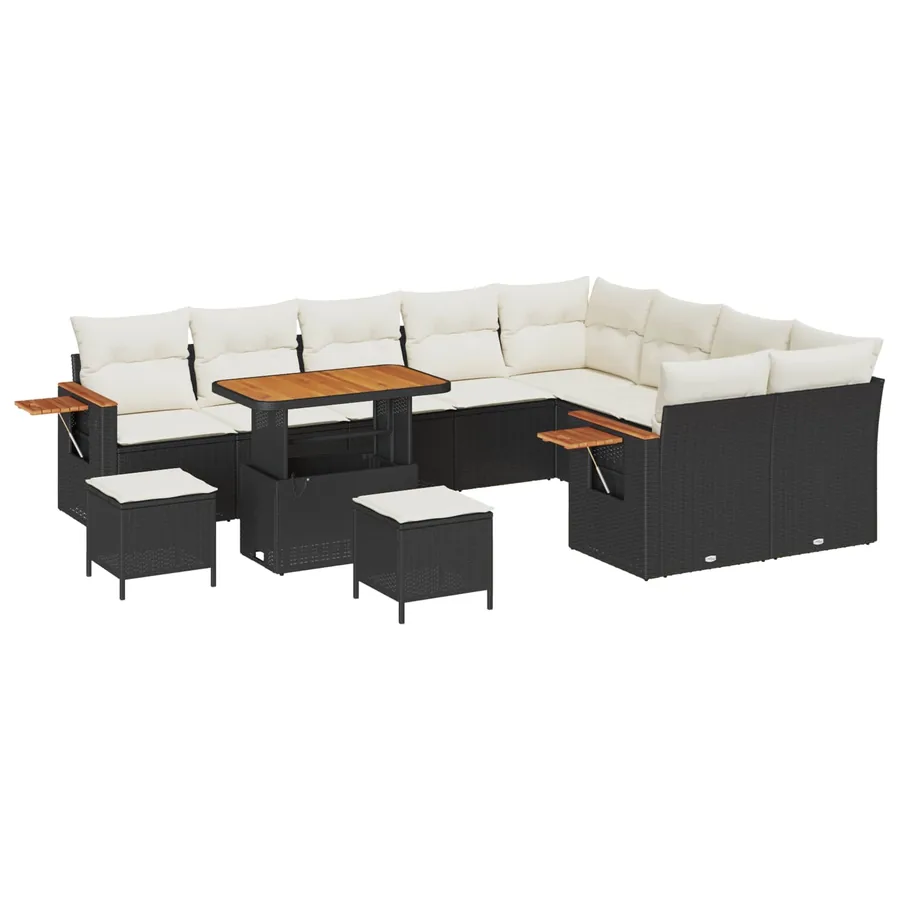 Ensemble de canapé de jardin 12 pcs Noir polyrotin - 2