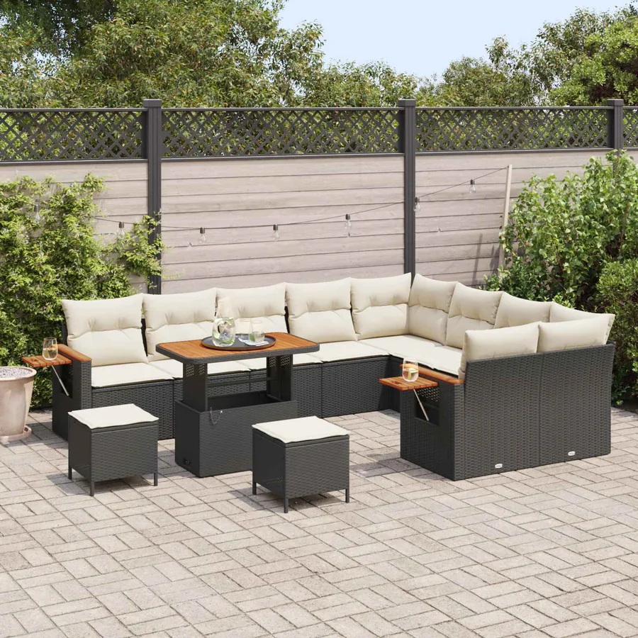 Ensemble de canapé de jardin 12 pcs Noir polyrotin - 3