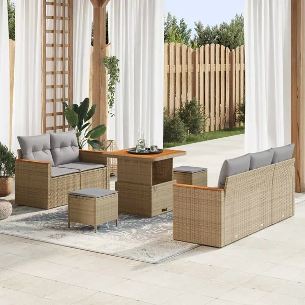 Ensemble de canapé de jardin 8 pcs Beige polyrotin