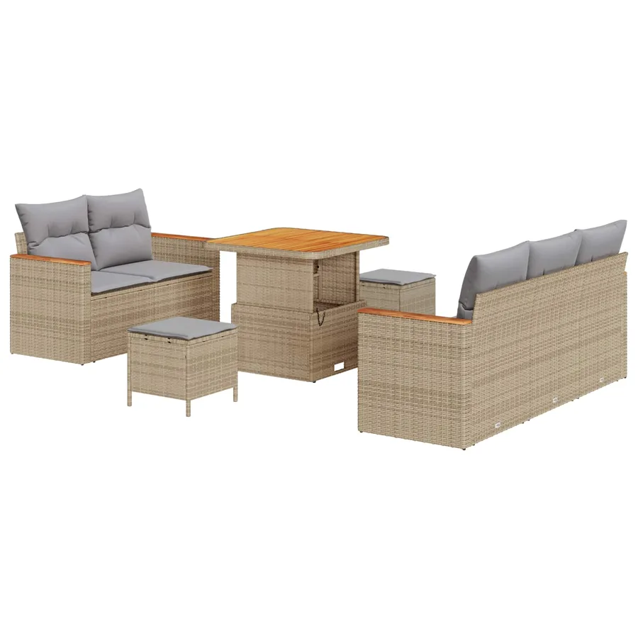 Ensemble de canapé de jardin 8 pcs Beige polyrotin - 2