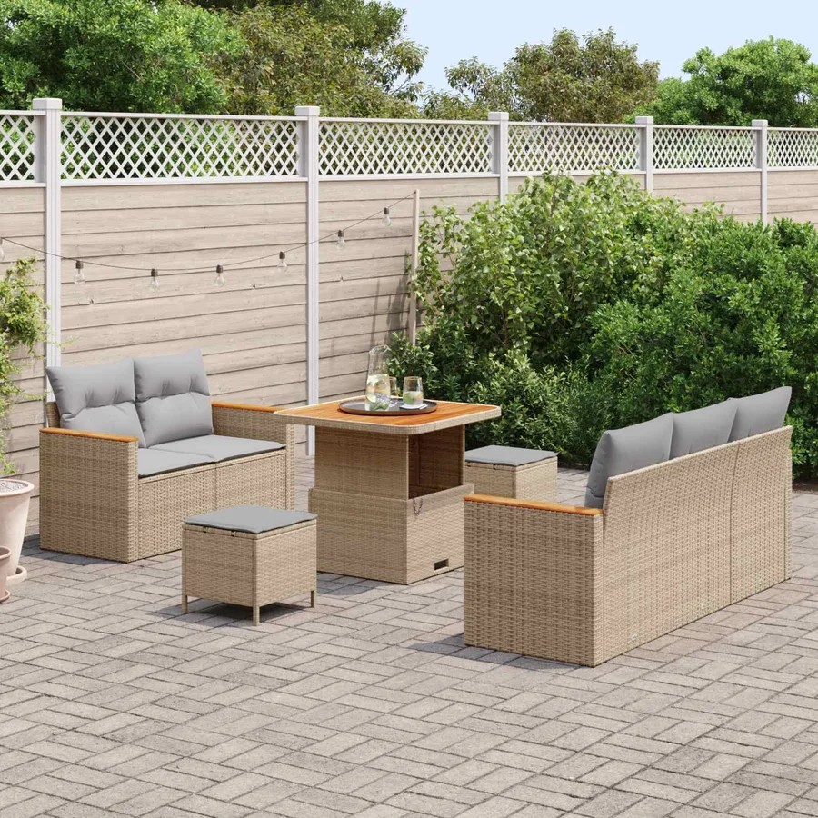 Ensemble de canapé de jardin 8 pcs Beige polyrotin - 3