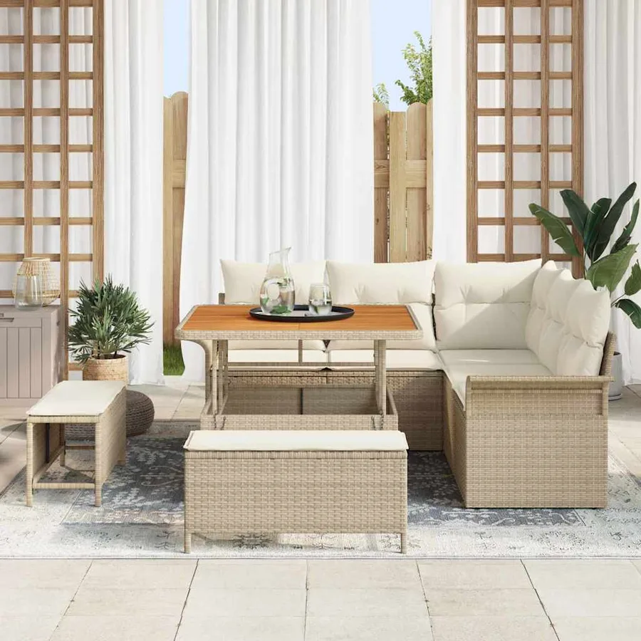 Ensemble de canapé de jardin avec coussin 8 pcs Beige et crème - 3
