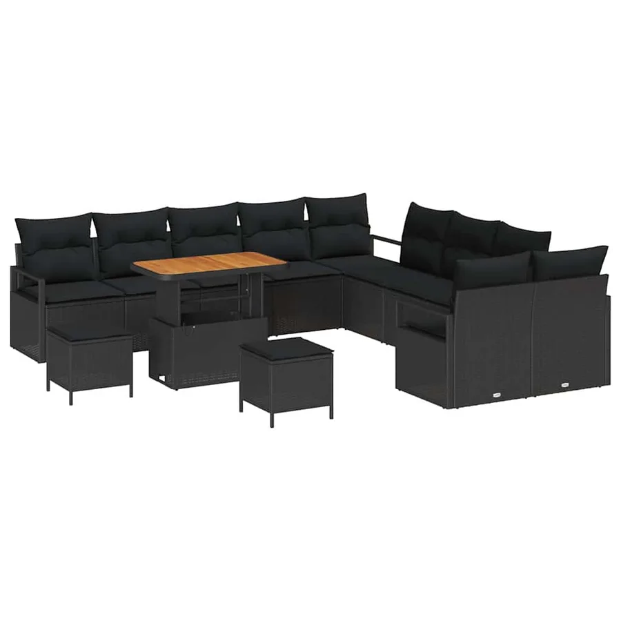 Ensemble de canapé de jardin avec coussin 13 pcs Noir polyrotin - 2