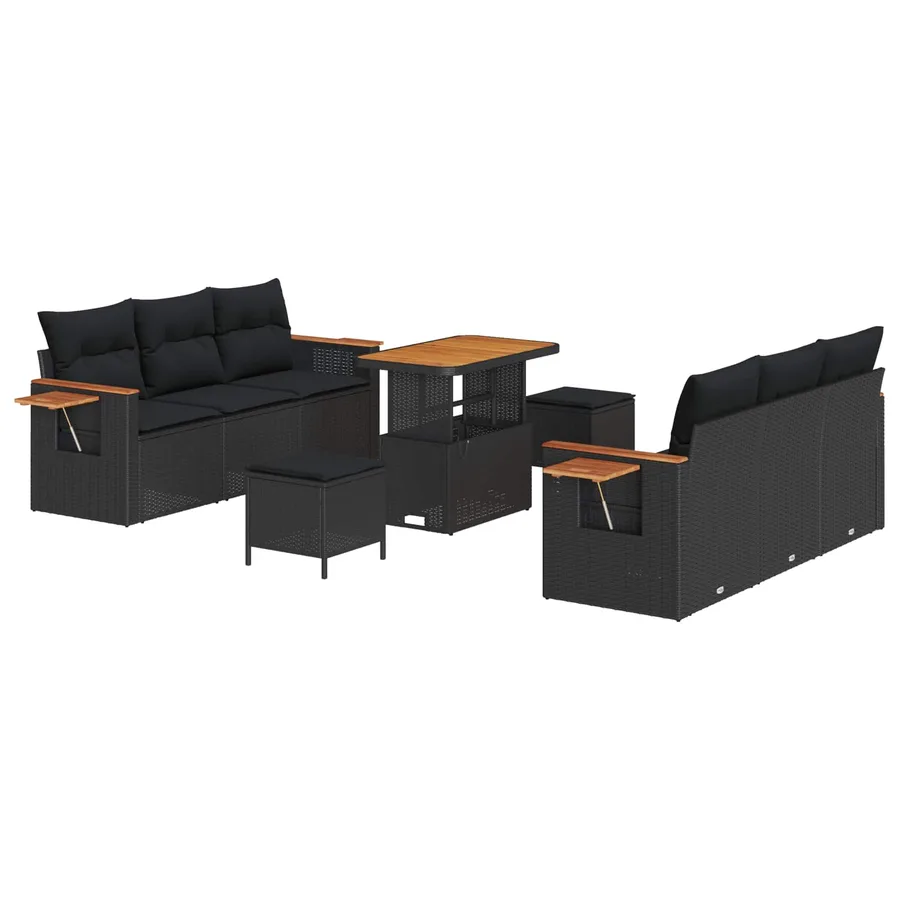 Ensemble de canapé de jardin 9 pcs Noir polyrotin - 2