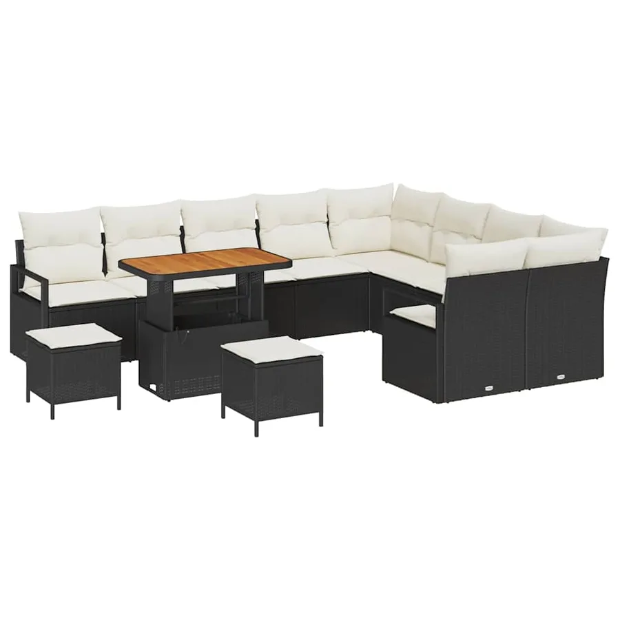 Ensemble de canapé de jardin avec coussin 12 pcs Noir polyrotin - 2