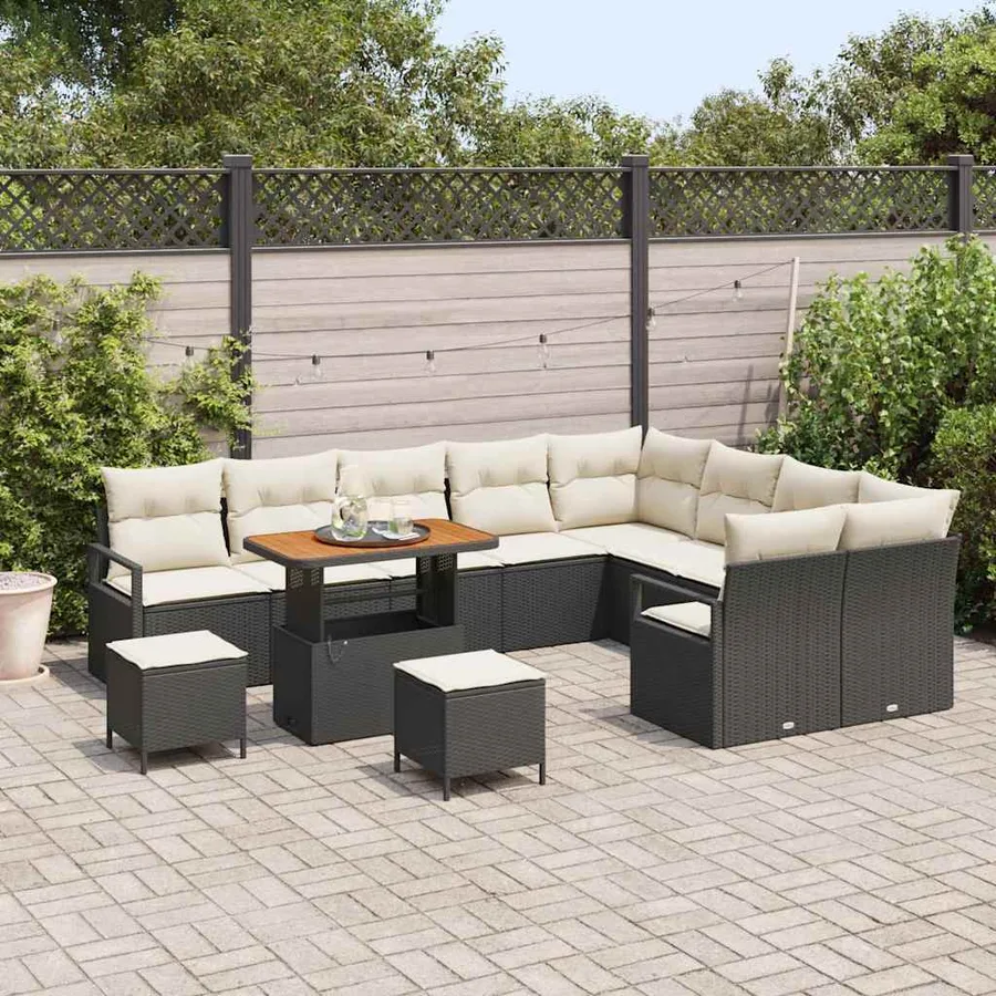 Ensemble de canapé de jardin avec coussin 12 pcs Noir polyrotin - 3