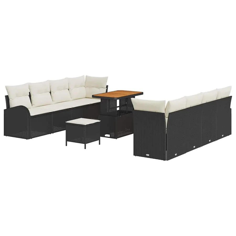 Ensemble de canapé de jardin avec coussin 11 pcs Noir polyrotin - 2