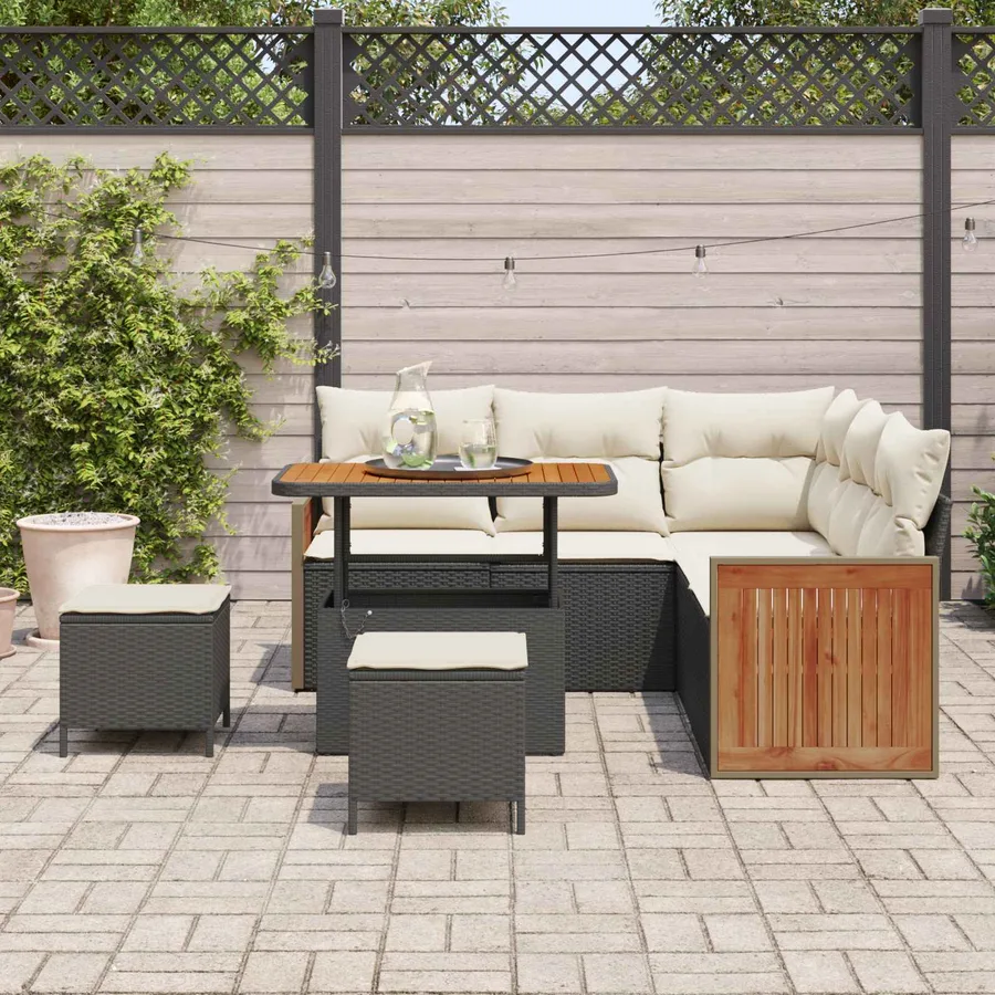 Ensemble de canapé de jardin avec coussin 8 pcs Noir et Crème - 3