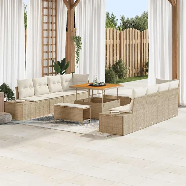 Ensemble de canapé de jardin 11 pcs Beige polyrotin