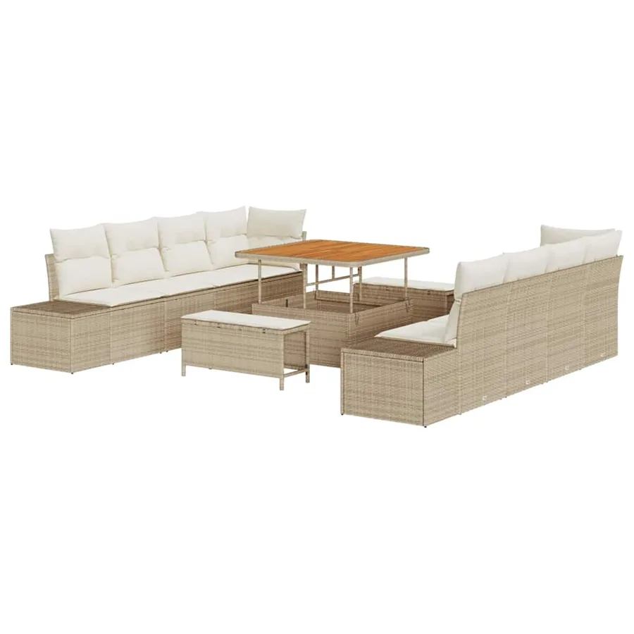 Ensemble de canapé de jardin 11 pcs Beige polyrotin - 2