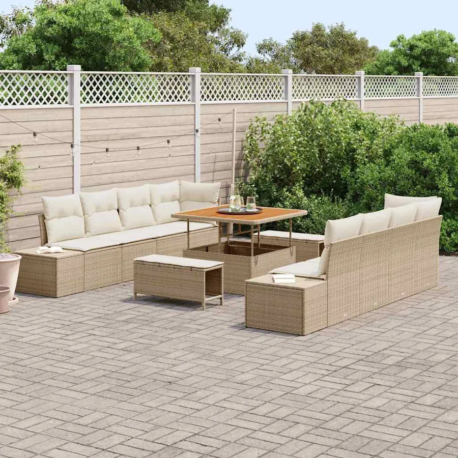 Ensemble de canapé de jardin 11 pcs Beige polyrotin - 3