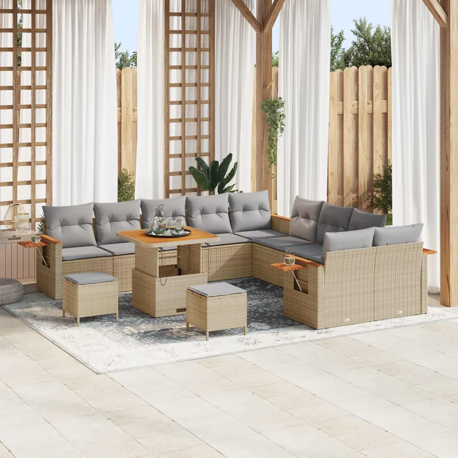 Ensemble de canapé de jardin 13 pcs Beige polyrotin