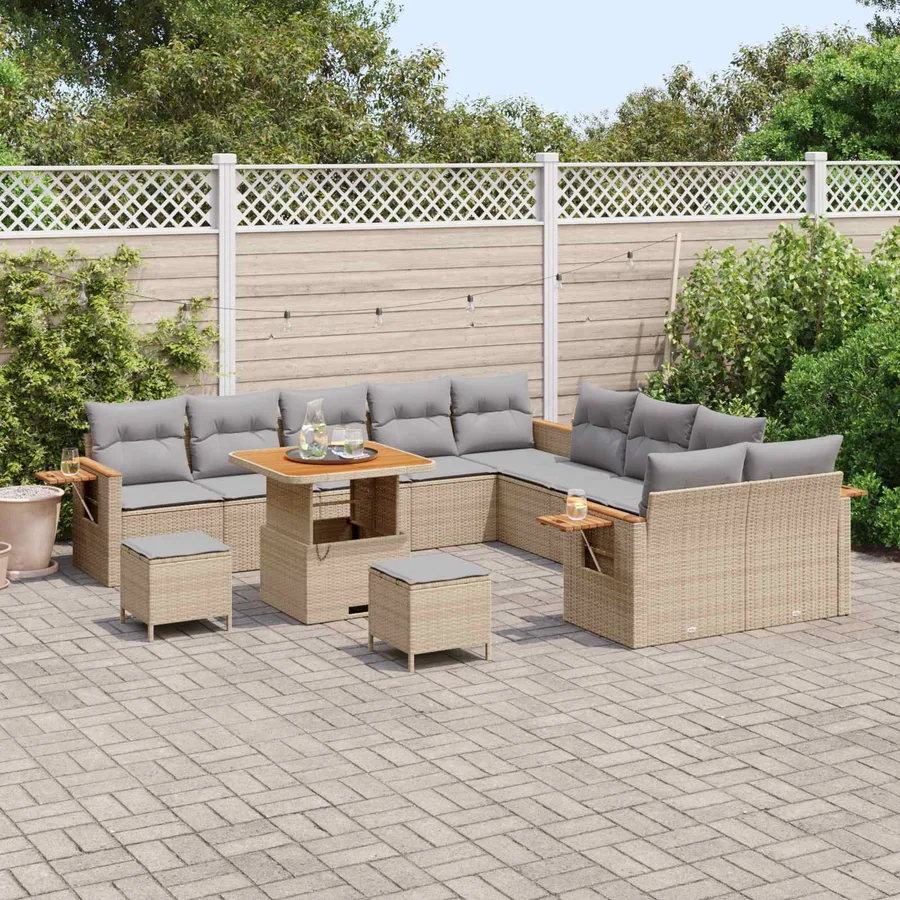 Ensemble de canapé de jardin 13 pcs Beige polyrotin - 3