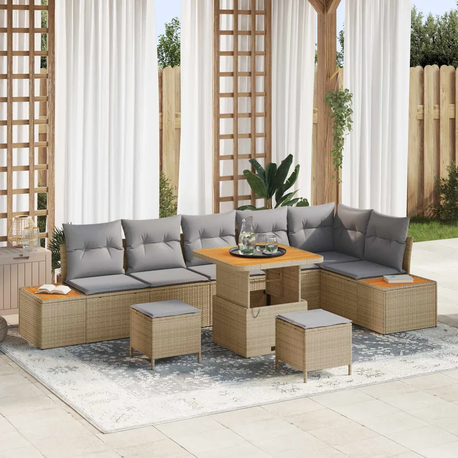 Ensemble de canapé de jardin 9 pcs Beige et Gris clair