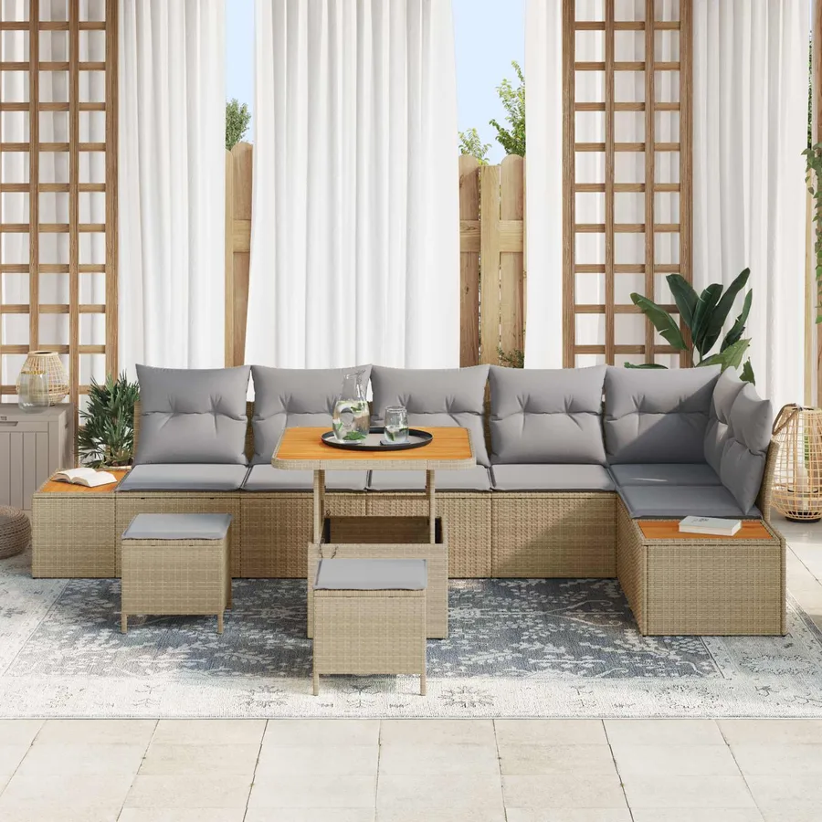 Ensemble de canapé de jardin 9 pcs Beige et Gris clair - 3