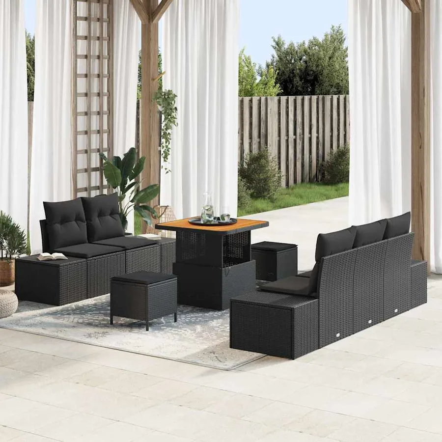 Ensemble de canapé de jardin avec coussin 8 pcs Noir polyrotin