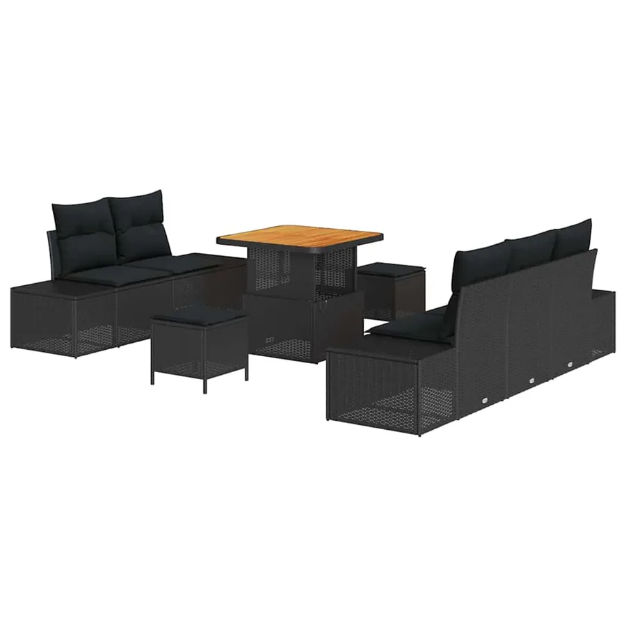 Ensemble de canapé de jardin avec coussin 8 pcs Noir polyrotin - 2