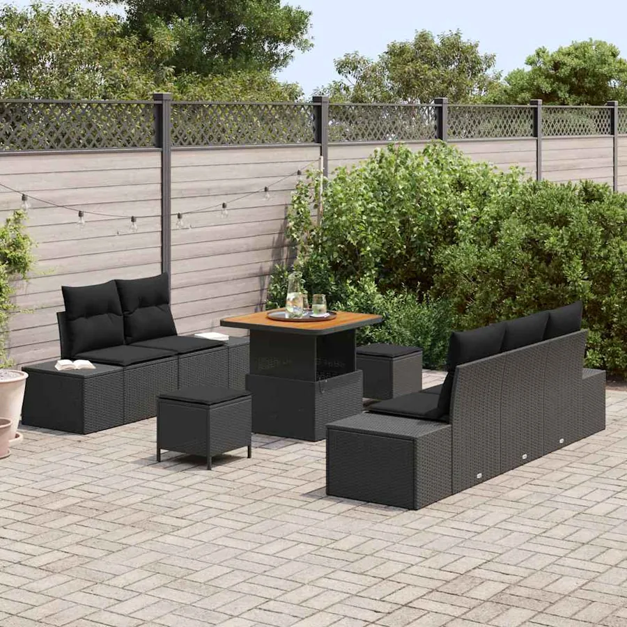 Ensemble de canapé de jardin avec coussin 8 pcs Noir polyrotin - 3