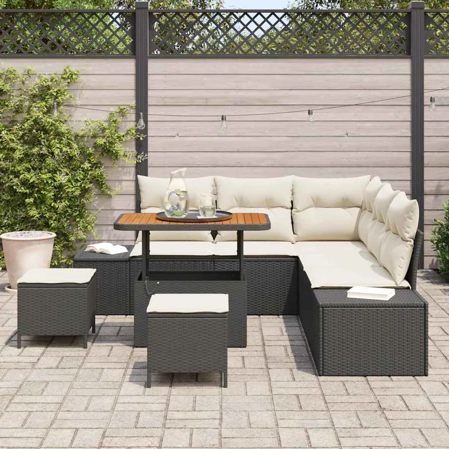 Ensemble de canapé de jardin avec coussin 8 pcs Noir polyrotin - 3