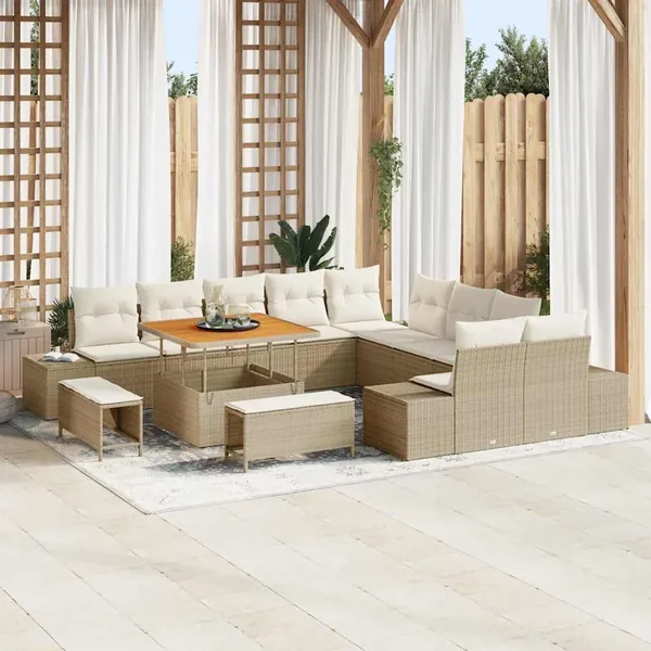 Ensemble de canapé de jardin 13 pcs Beige polyrotin