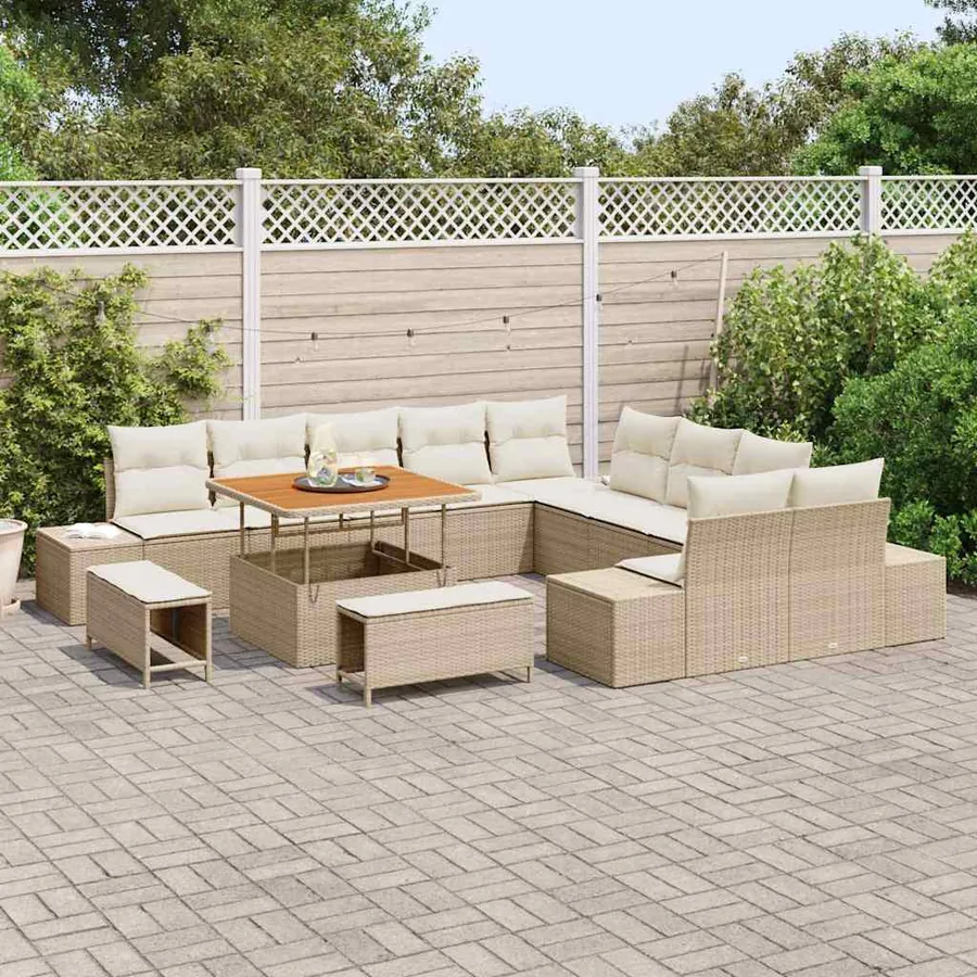 Ensemble de canapé de jardin 13 pcs Beige polyrotin - 3