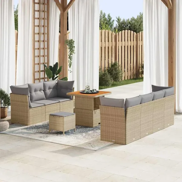 Ensemble de canapé de jardin 10 pcs beige et gris clair