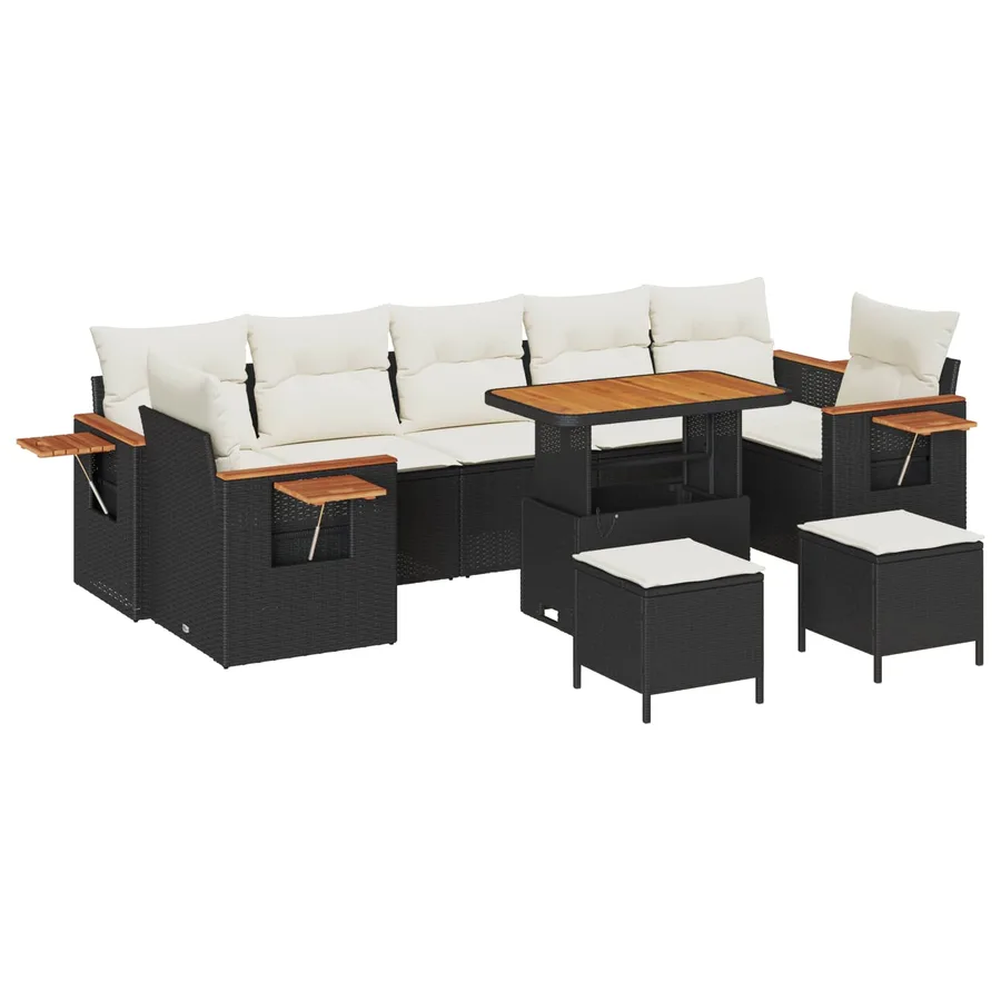 Ensemble de canapé de jardin 10 pcs Noir polyrotin - 2