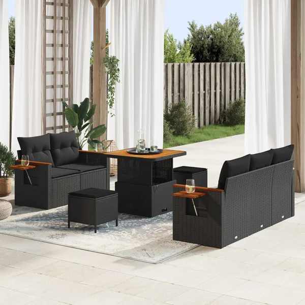 Ensemble de canapé de jardin 8 pcs Noir polyrotin
