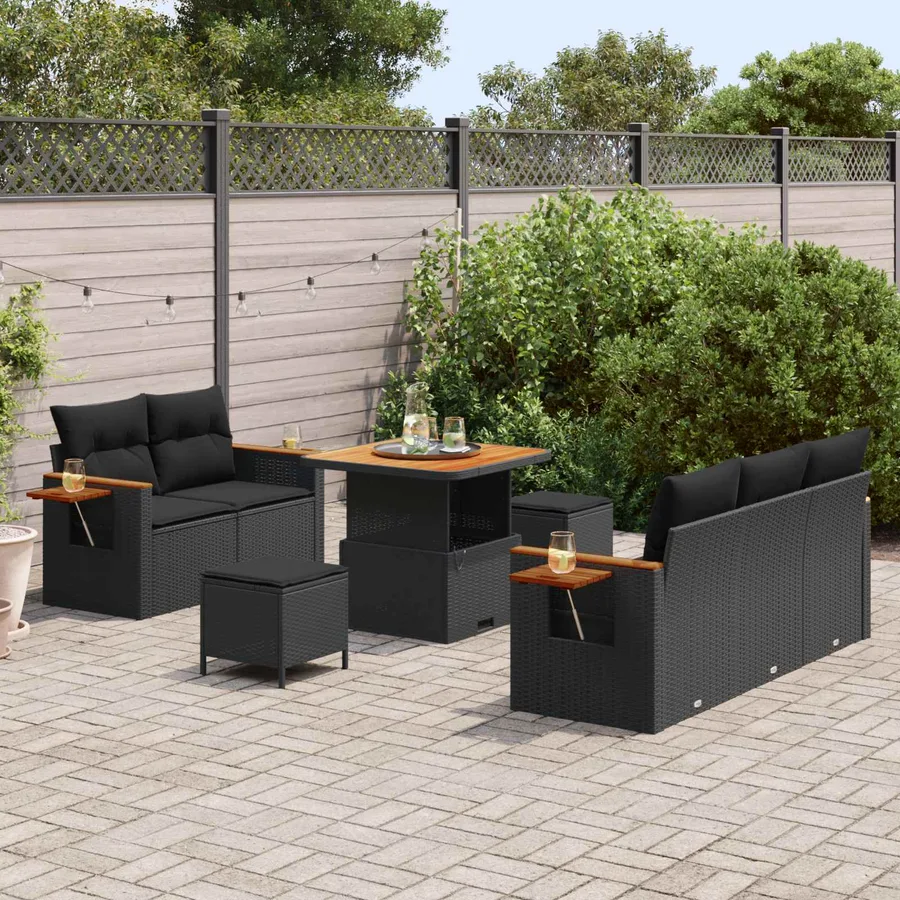 Ensemble de canapé de jardin 8 pcs Noir polyrotin - 3