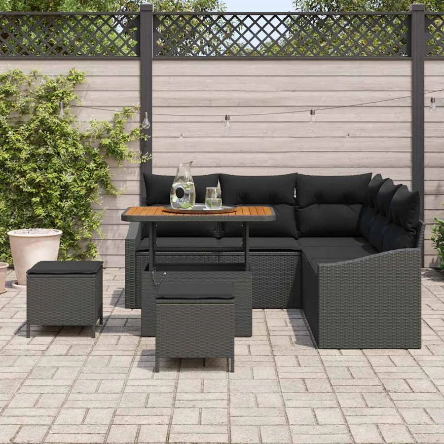 Ensemble de canapé de jardin avec coussin 8 pcs Noir polyrotin - 3