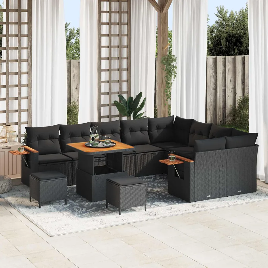 Ensemble de canapé de jardin 12 pcs Noir polyrotin