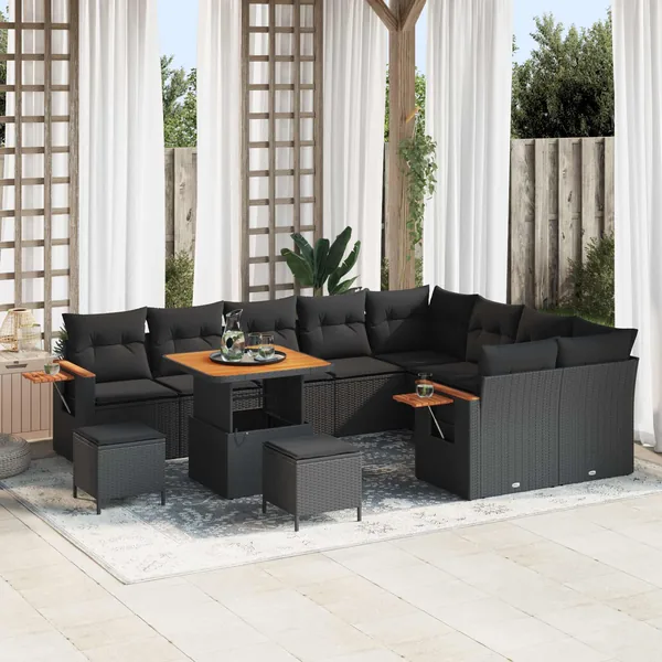 Ensemble de canapé de jardin 12 pcs Noir polyrotin
