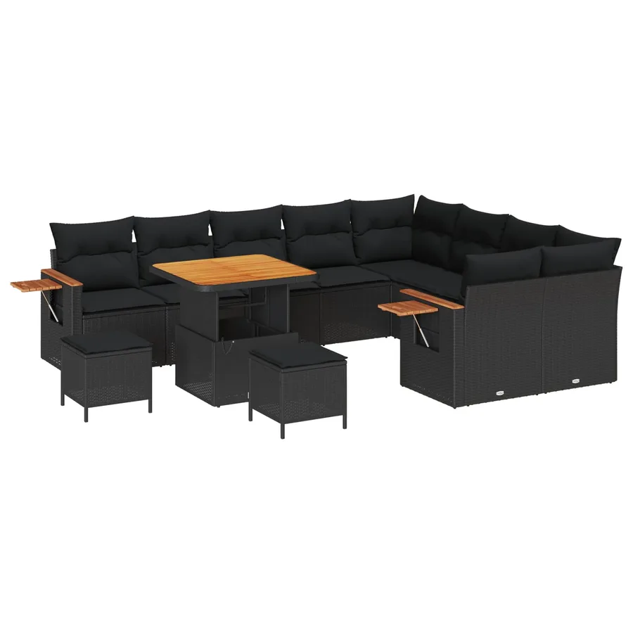 Ensemble de canapé de jardin 12 pcs Noir polyrotin - 2