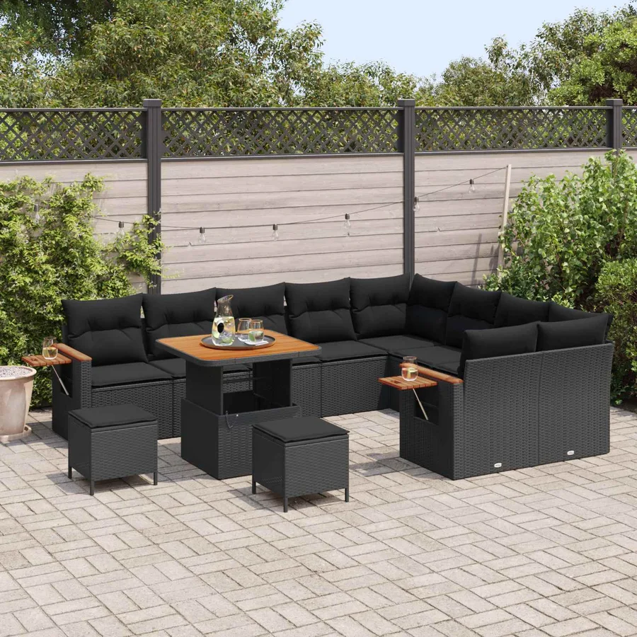 Ensemble de canapé de jardin 12 pcs Noir polyrotin - 3