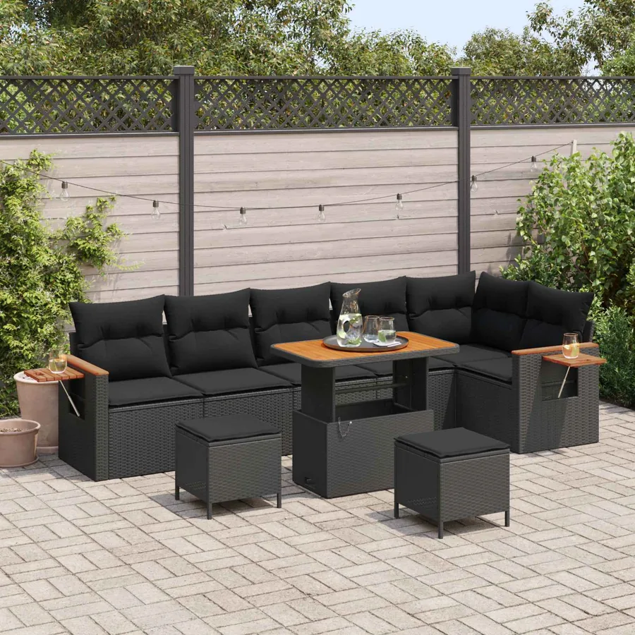 Ensemble de canapé de jardin 9 pcs Noir polyrotin