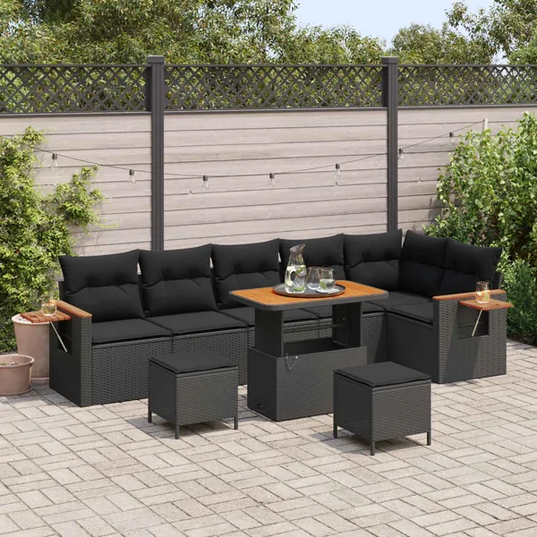Ensemble de canapé de jardin 9 pcs Noir polyrotin