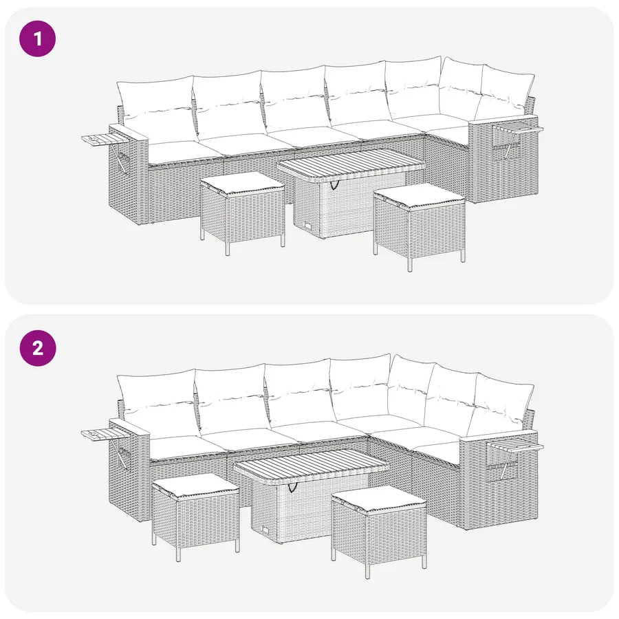 Ensemble de canapé de jardin 9 pcs Noir polyrotin - 11