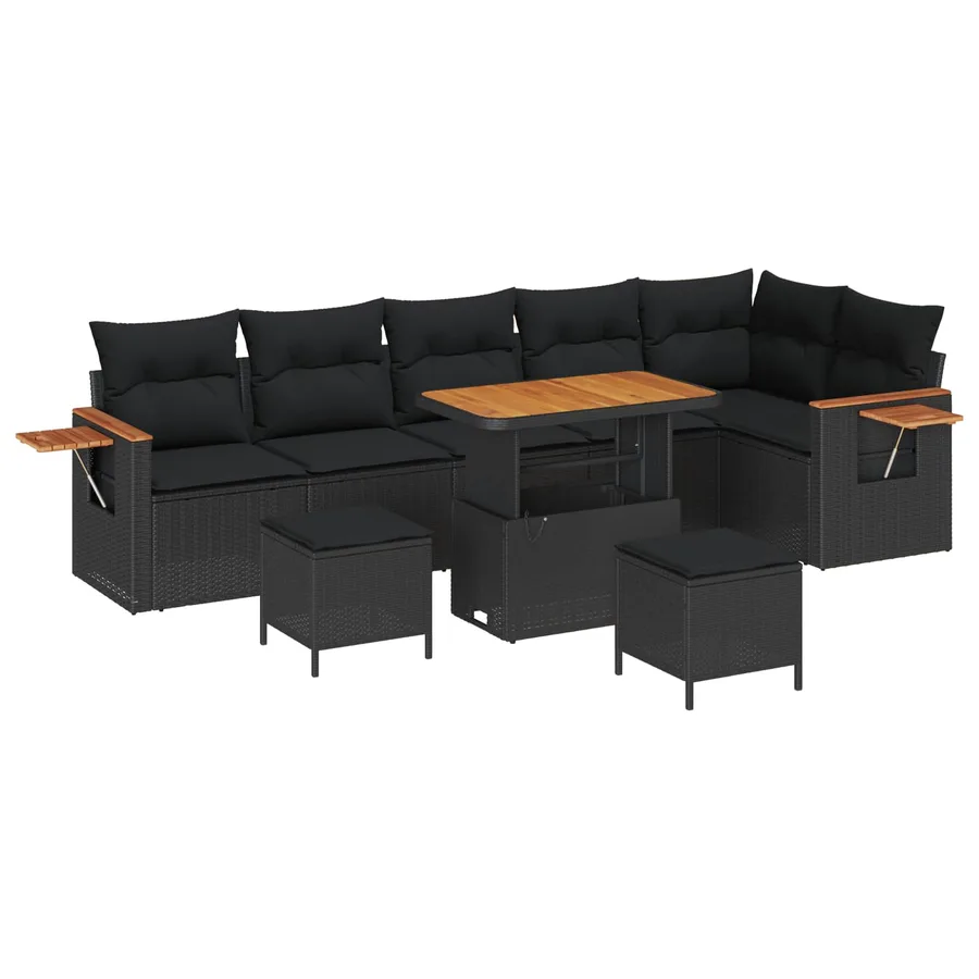 Ensemble de canapé de jardin 9 pcs Noir polyrotin - 2