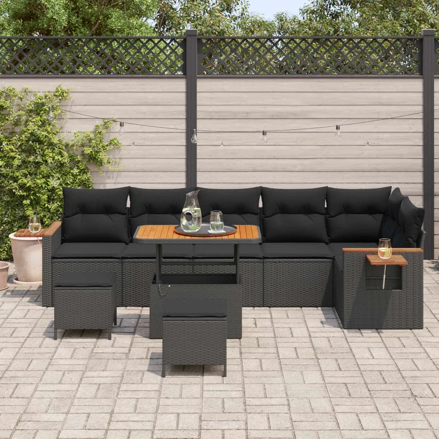 Ensemble de canapé de jardin 9 pcs Noir polyrotin - 3