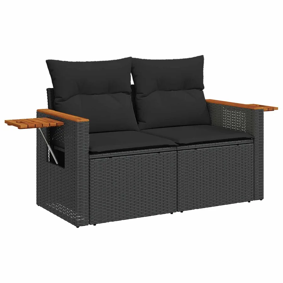 Ensemble de canapé de jardin 9 pcs Noir polyrotin - 6