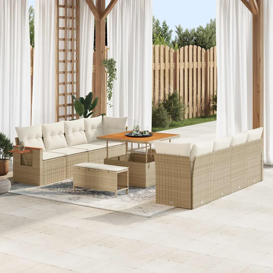 Ensemble de canapé de jardin 11 pcs Beige polyrotin