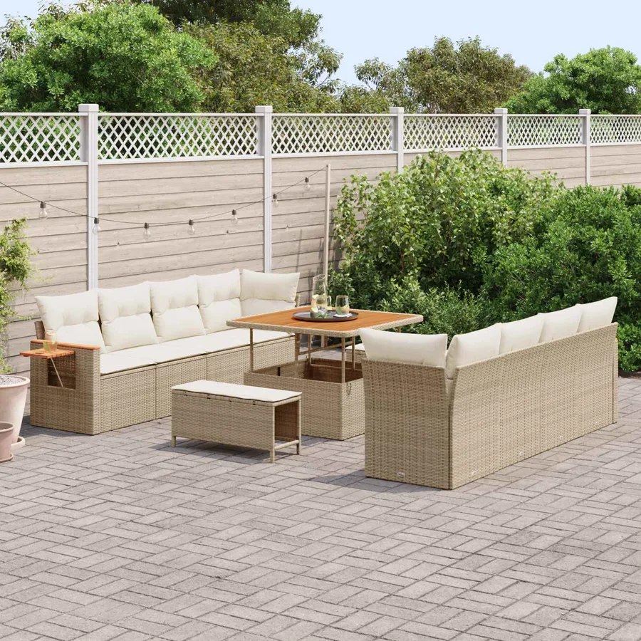 Ensemble de canapé de jardin 11 pcs Beige polyrotin - 3