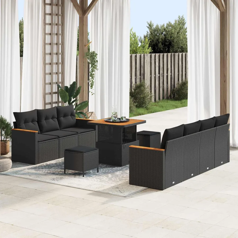 Ensemble de canapé de jardin 10 pcs Noir polyrotin
