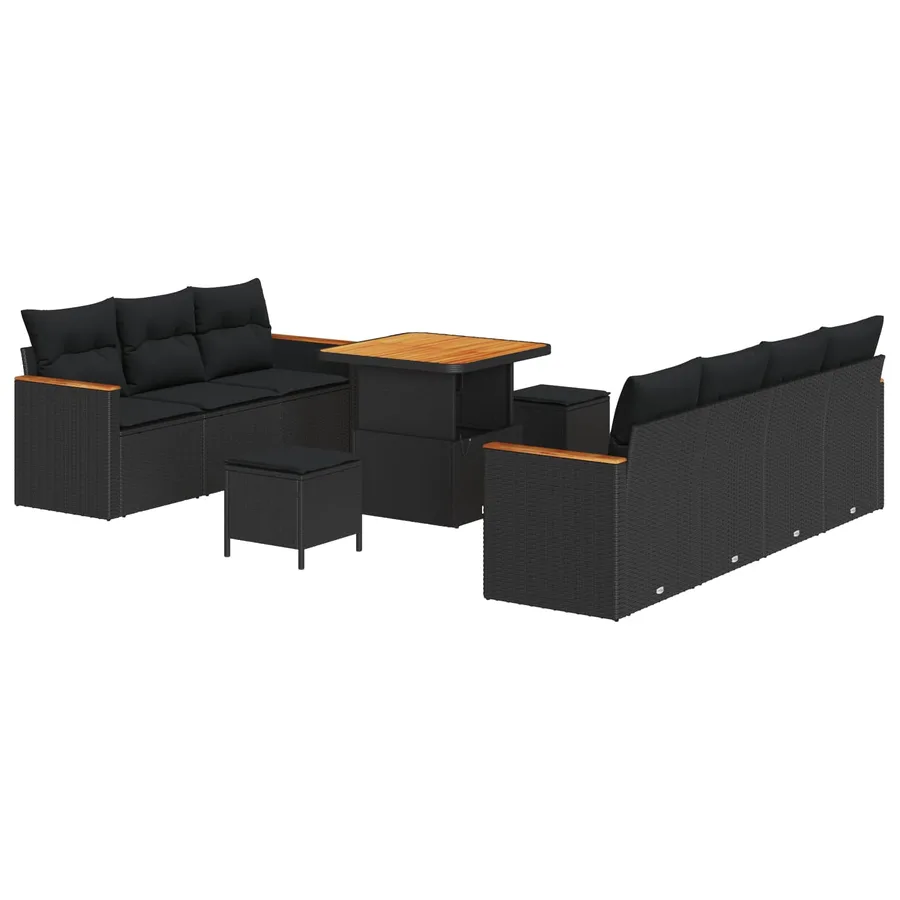 Ensemble de canapé de jardin 10 pcs Noir polyrotin - 2