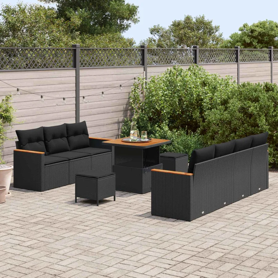 Ensemble de canapé de jardin 10 pcs Noir polyrotin - 3