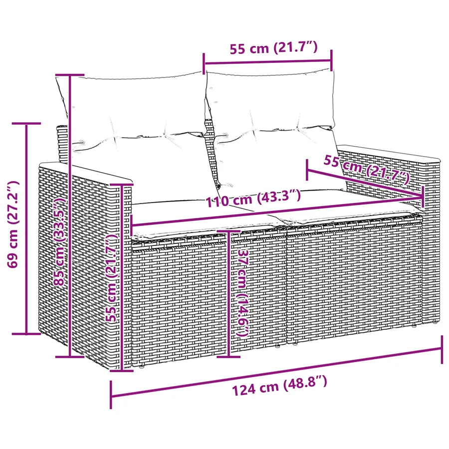 Ensemble de canapé de jardin 10 pcs Noir polyrotin - 8