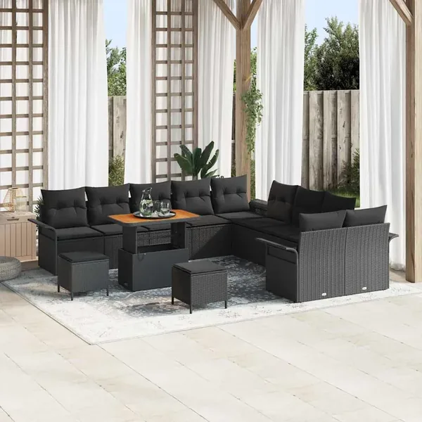 Ensemble de canapé de jardin avec coussin 13 pcs Noir
