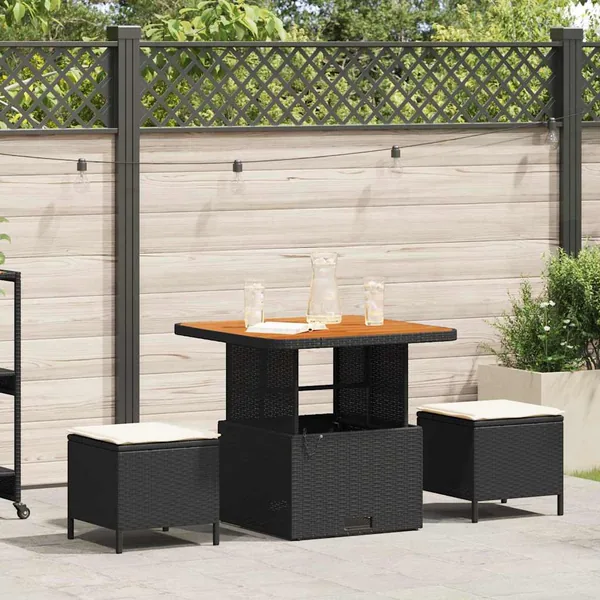 Ensemble de salle à manger pour jardin Noir polyrotin